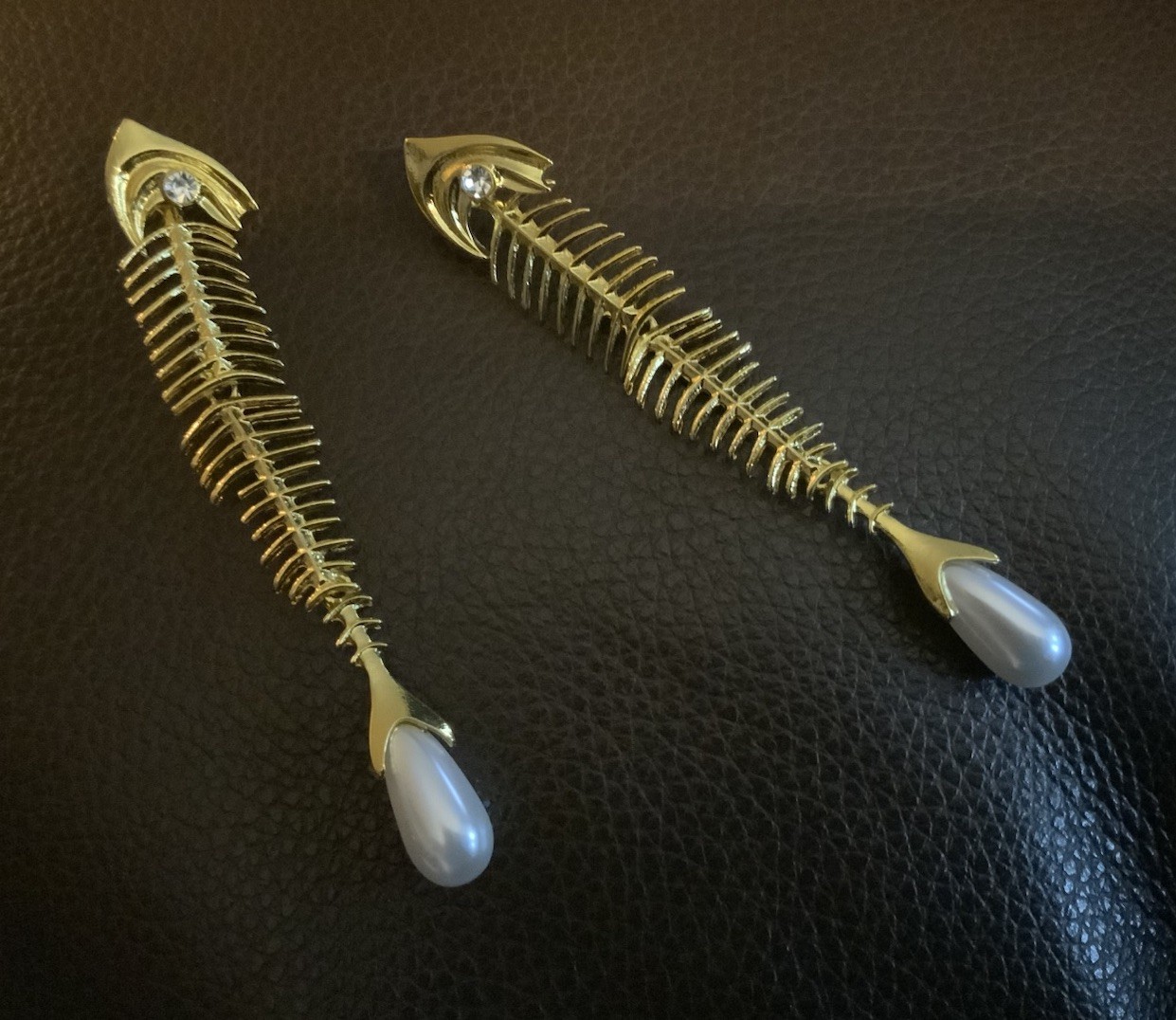 Fish Bone Earrings Pearl Skeleton Long Gold Boho Stud Zara Statement CZ Boho VTG