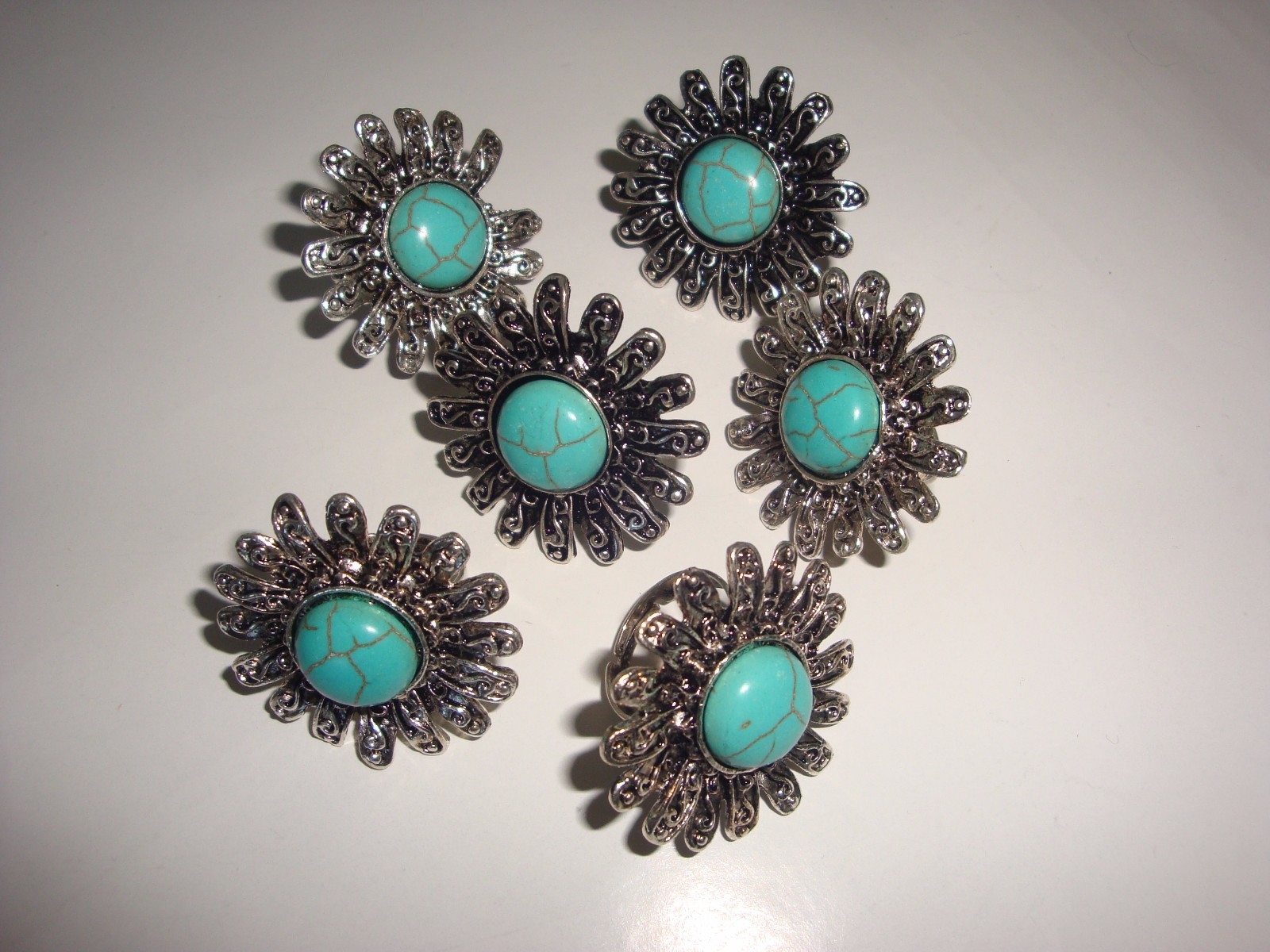 Wholesale Lot of 12 Turquoise Fashion Rings ~ Adjustable ~ Fit Sizes 6 to 10