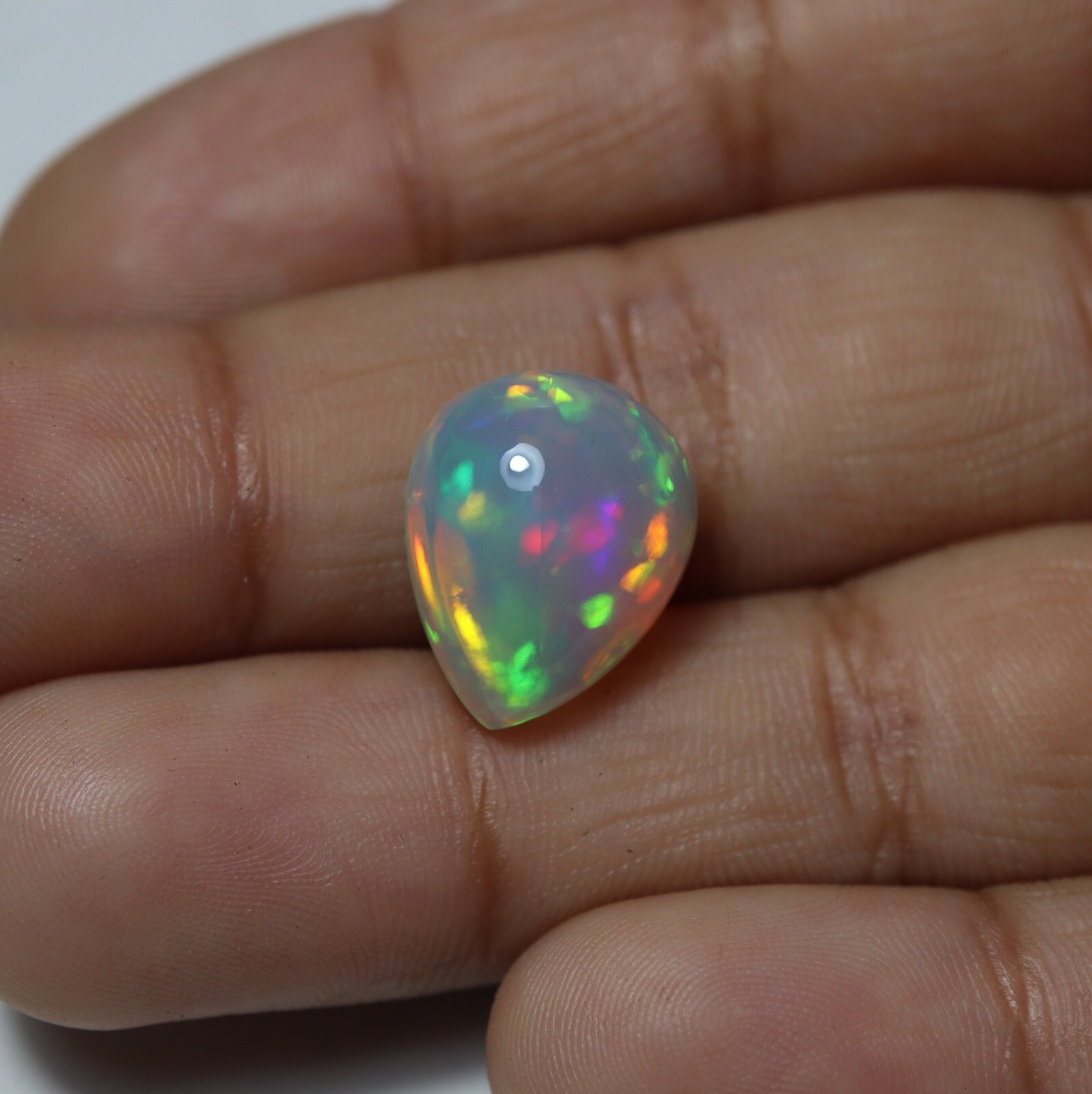 5.6 Cts 13.9×12.3 MM Natural AAA Red Green Fire Ethiopian Opal Pear Cabochon
