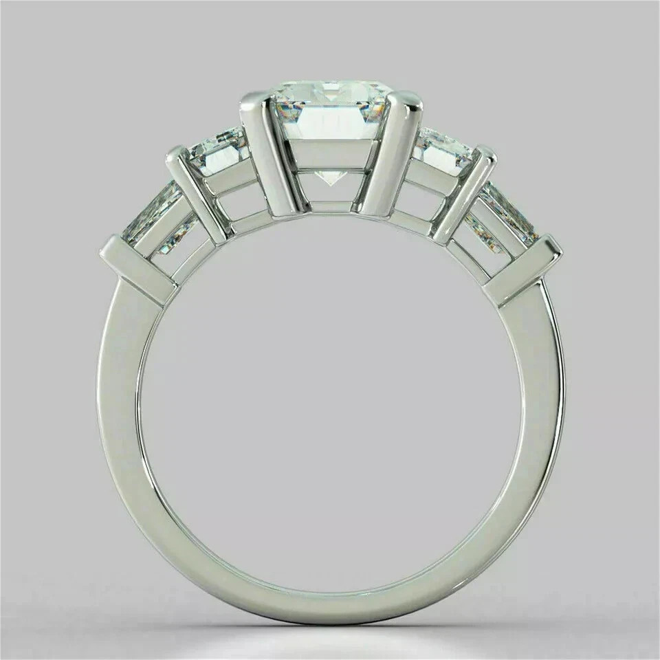 2.30Ct Lab Created Emerald Diamond Three Wedding Ring 14K White Gold Finish