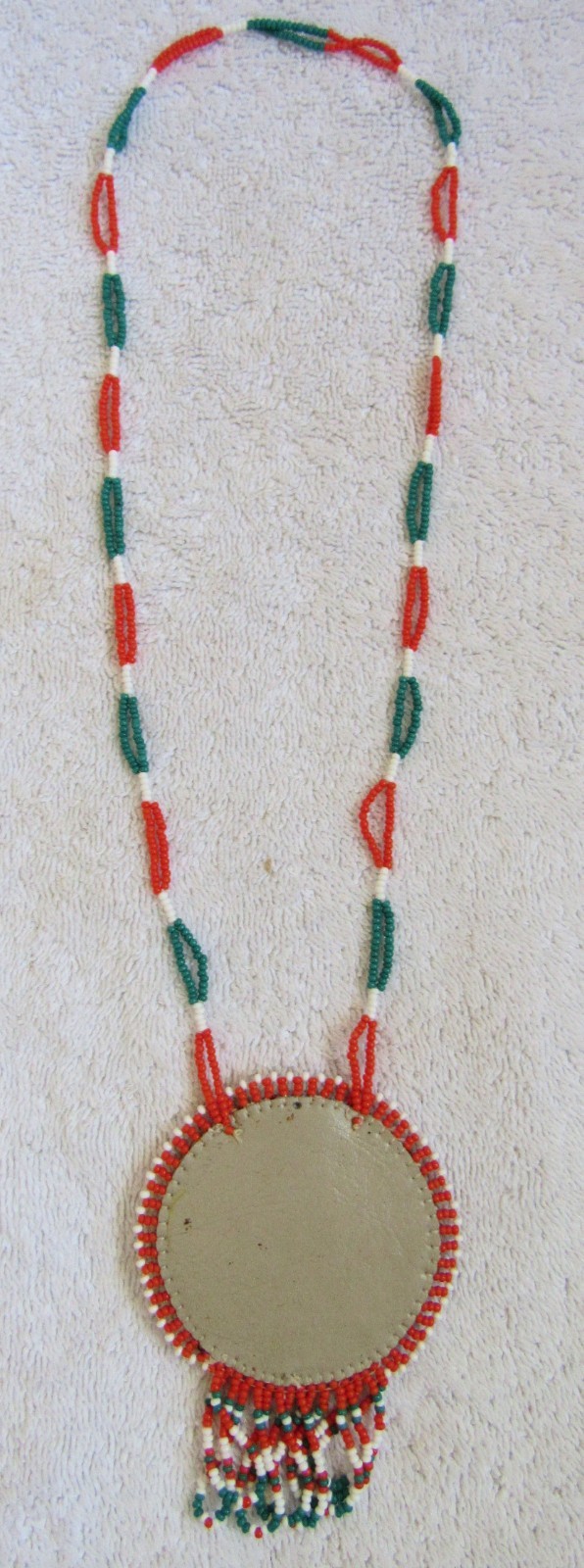 Vintage Sioux Indian Bead Beaded Beadwork Medallion Design Pendant & Necklace