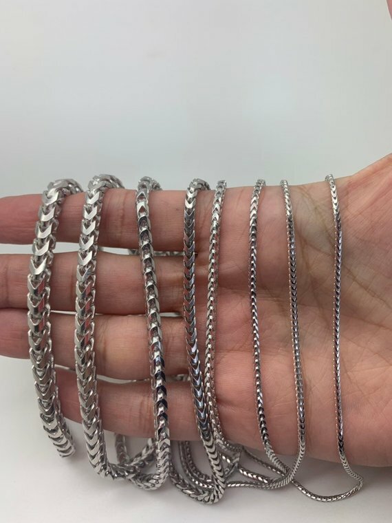 Solid 925 Sterling Sliver Rhodium Plated Square Box Franco Chain