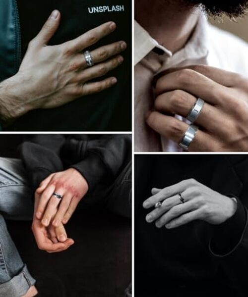 REVOLIA 16PCS Silver Rings for Men Stianless Steel Band Rings for Men Women 9