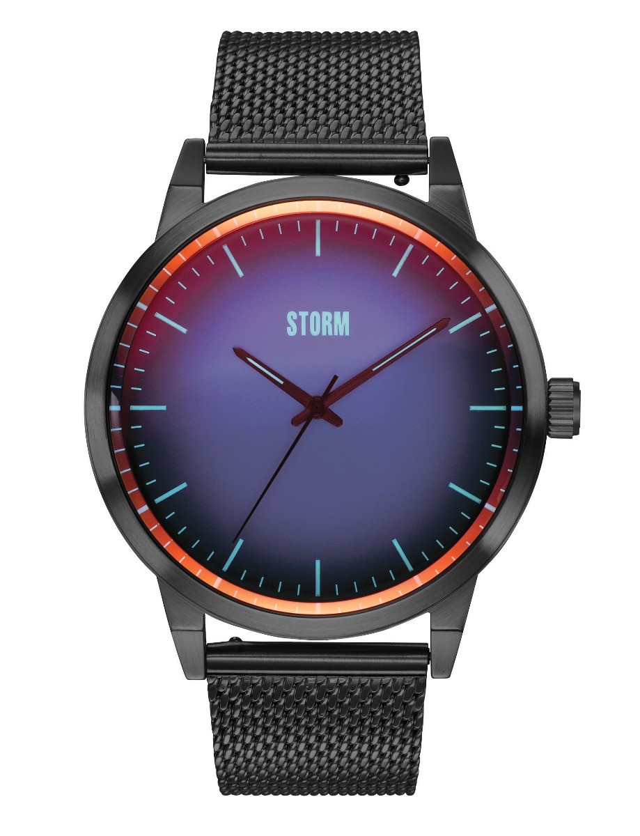 Mens STORM Styro Slate Blue Watch with Blue Dial and Black Milanese Strap 474…