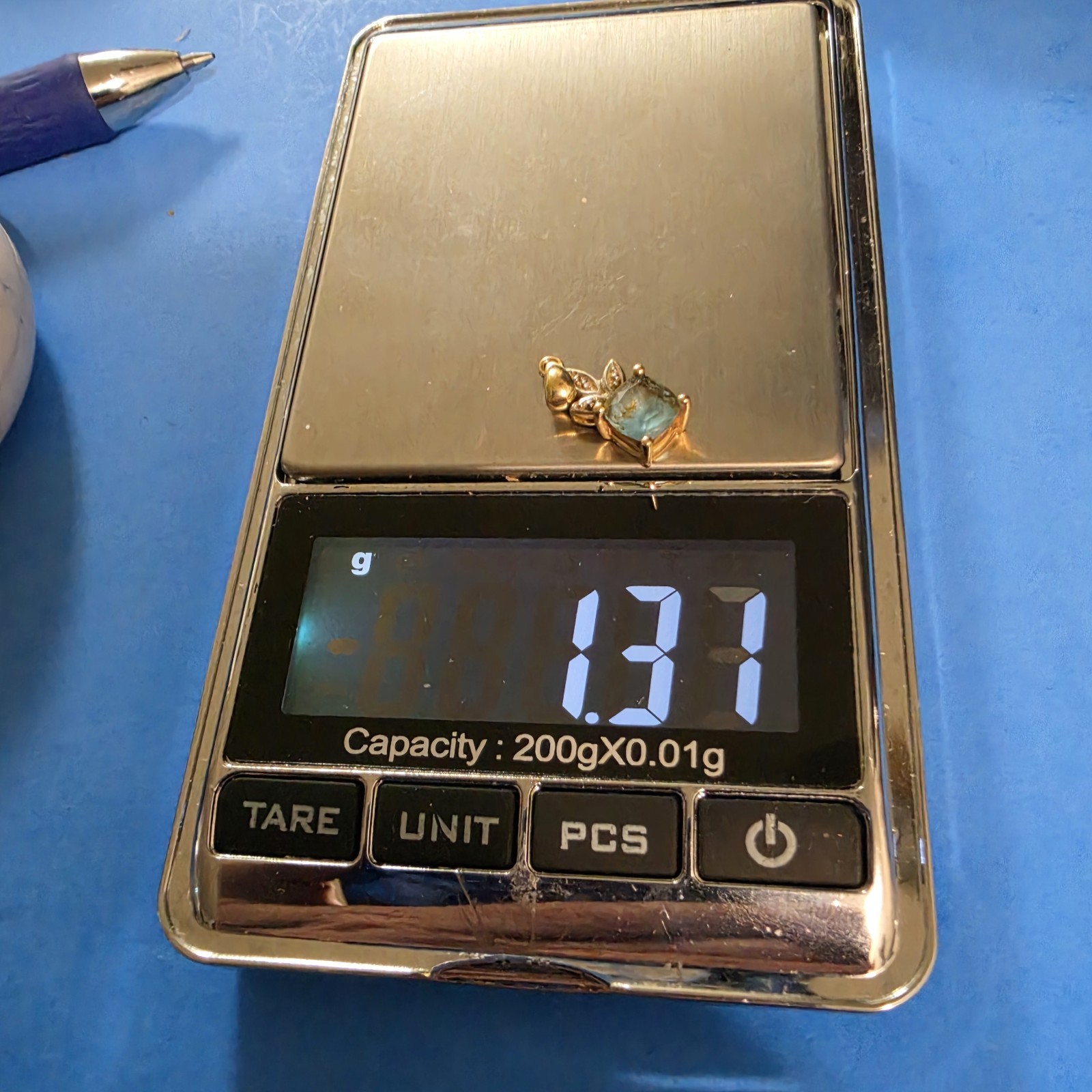 10K Gold Square Blue Topaz Pendant GRP 1.31g Not Scrap