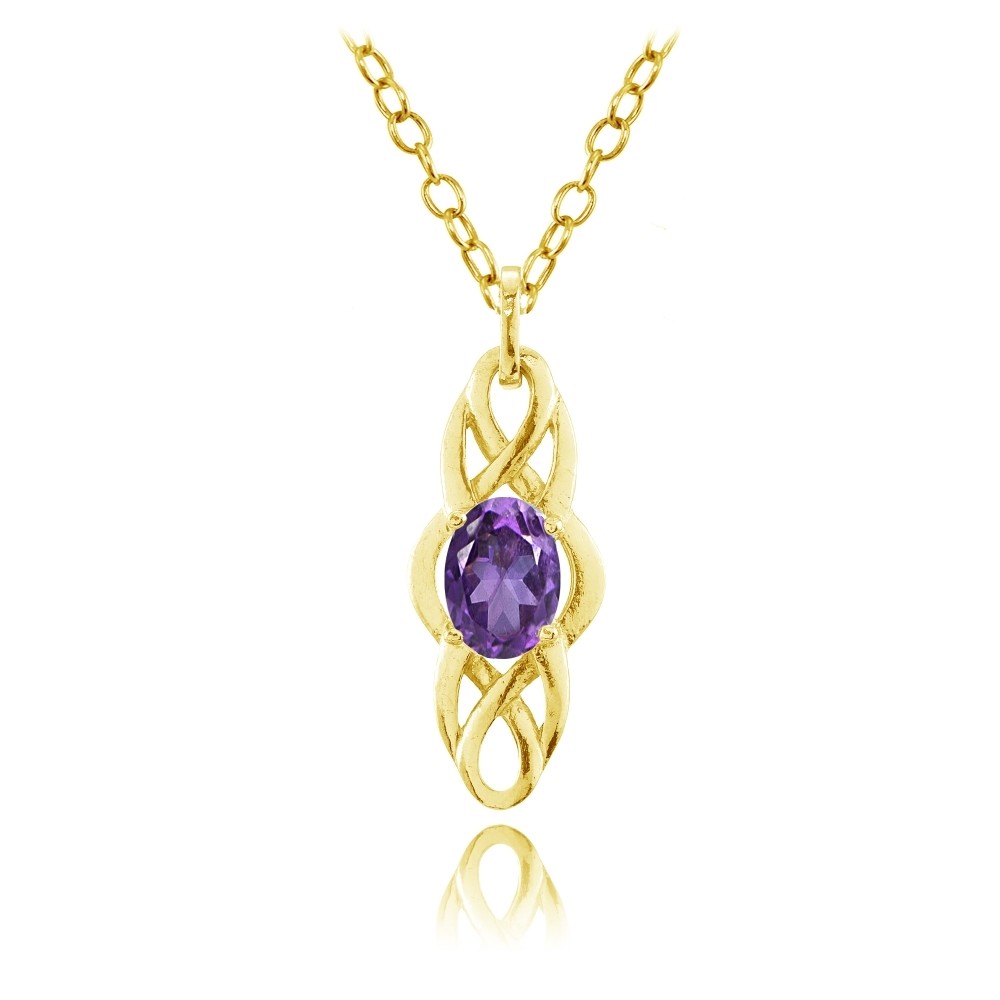 Celtic Knot Oval African Amethyst Drop Necklace in Gold Plated Sterling Silver