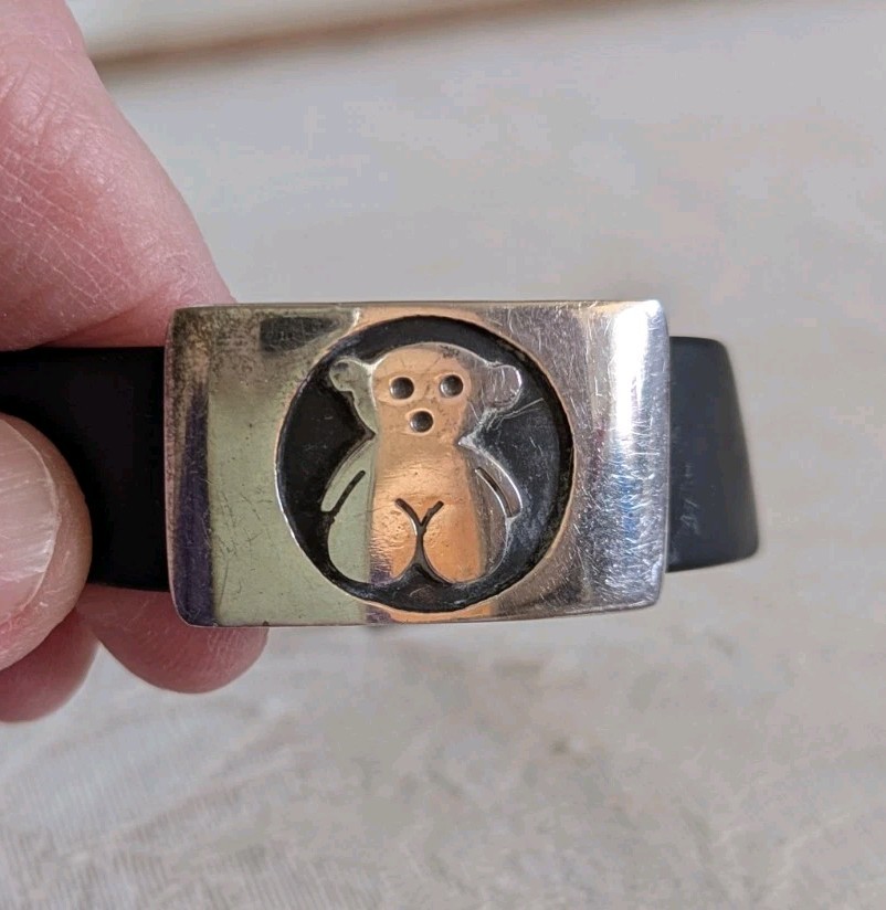 TOUS Sterling Silver 925 Bear Black Rubber Bracelet J. Comes Clasp