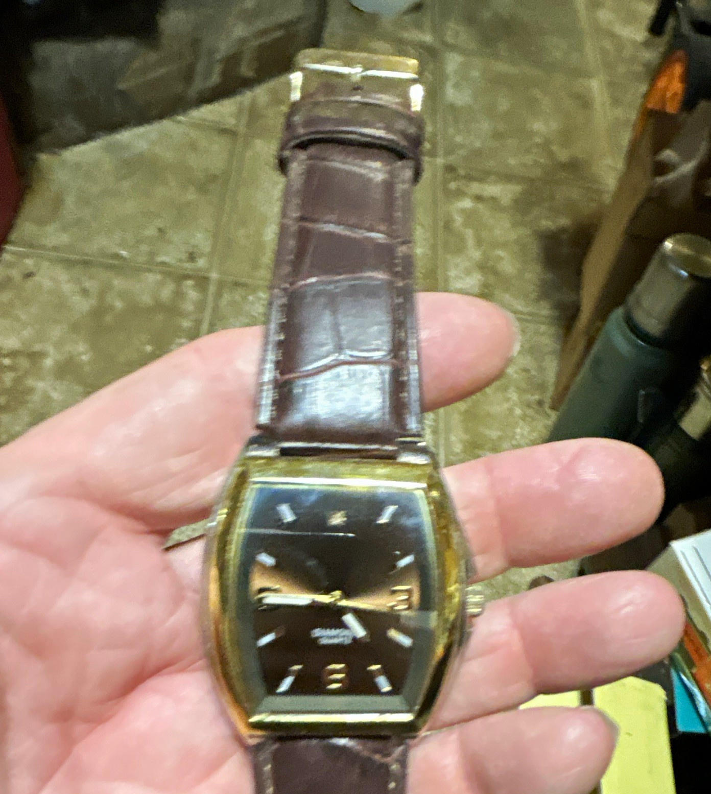 Accutime 4026AWWM Quartz Analog Tonneau 36mm Brown Dial Leather Strap