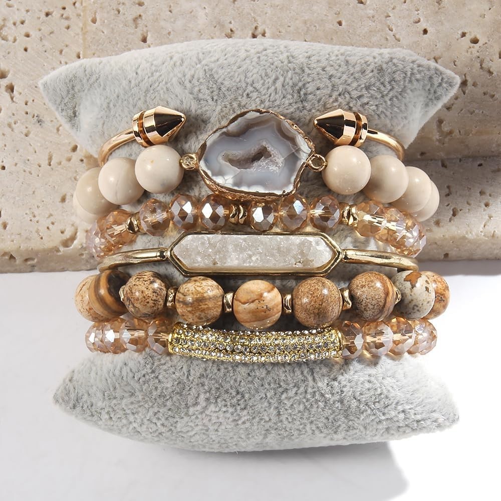 Boho Natural Stone Bracelet Set – 6PCS Handmade Turquoise & Agate Jewelry