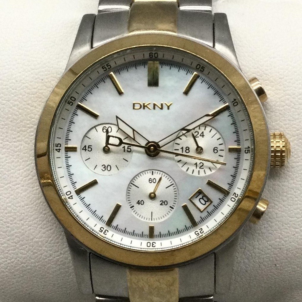 DKNY Chronograph Unisex Watch 38mm MOP Dial Two Tone NY-8091 New Battery 6″