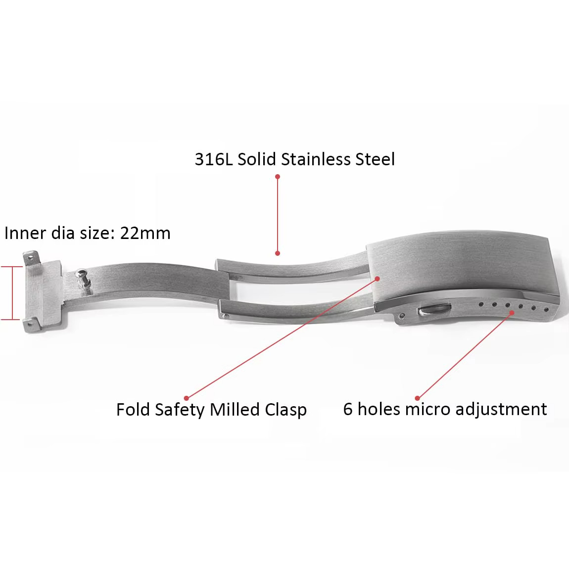 Watch Clasp 16mm 18mm 20mm 22mm Silver Folding Safety Milled Deployant Buckle