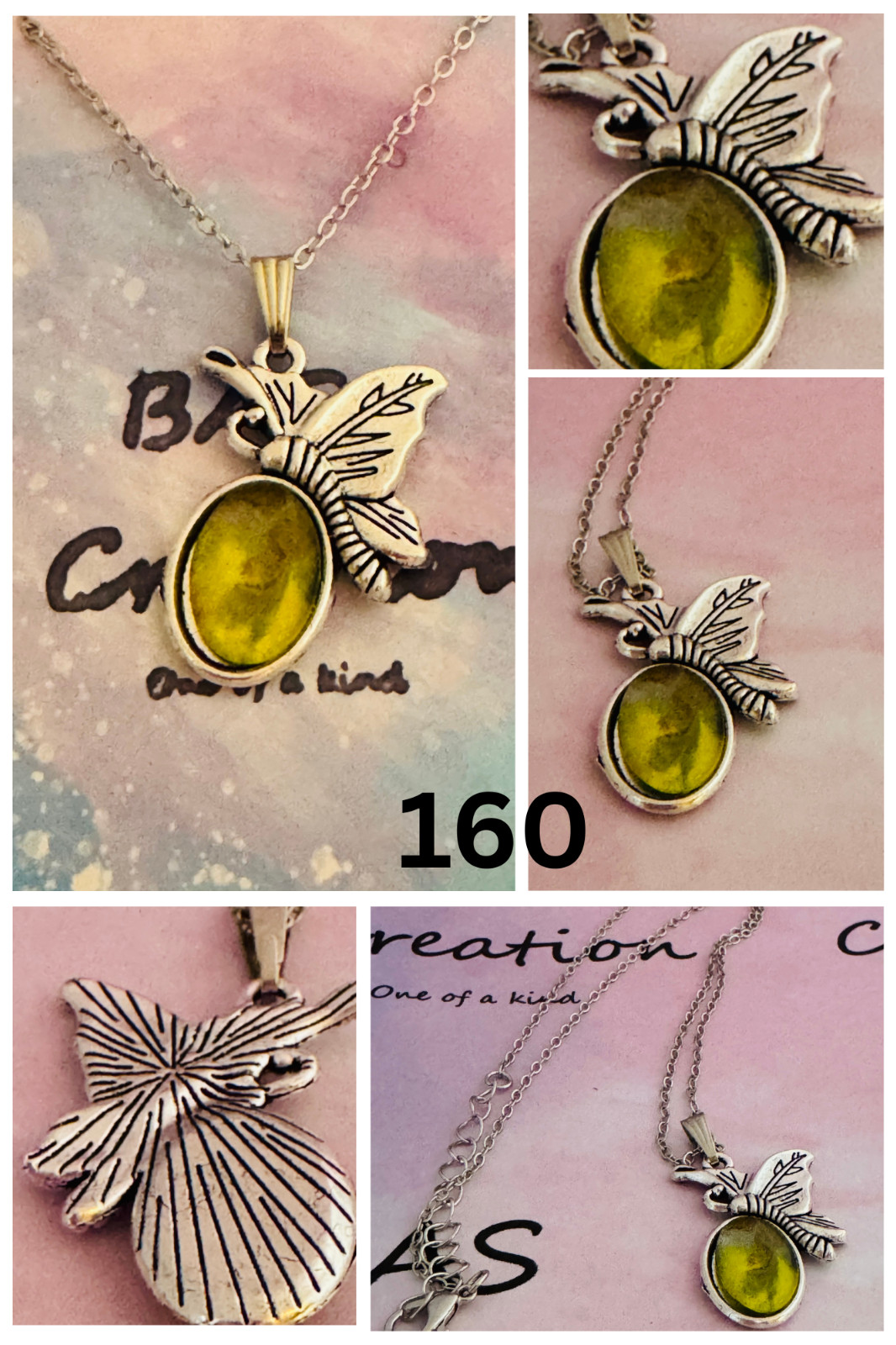 Butterfly Cabochon Necklace One of a kind Hand-Painted by a local Ozark Artist