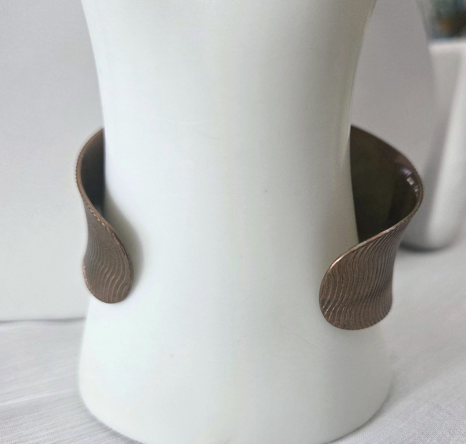 Vintage Wide Band Convex Cuff Bracelet Ribbed Copper Artisan Metal Handmade