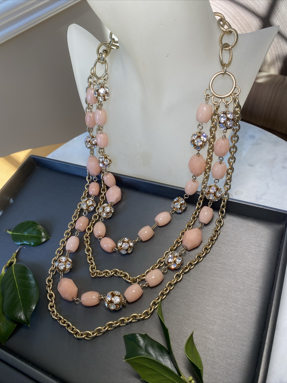 Vintage Necklace Estate Jewelry Pre-Owned Pink Gem Unusual Layered Sautoir