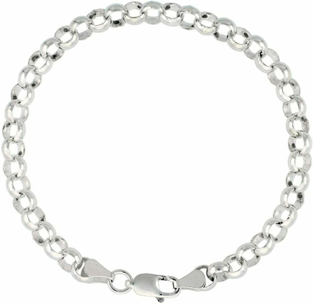 Sterling Silver Italian Rolo Chain Necklace Bracelet 6mm Thick Sizes 7~30 inch