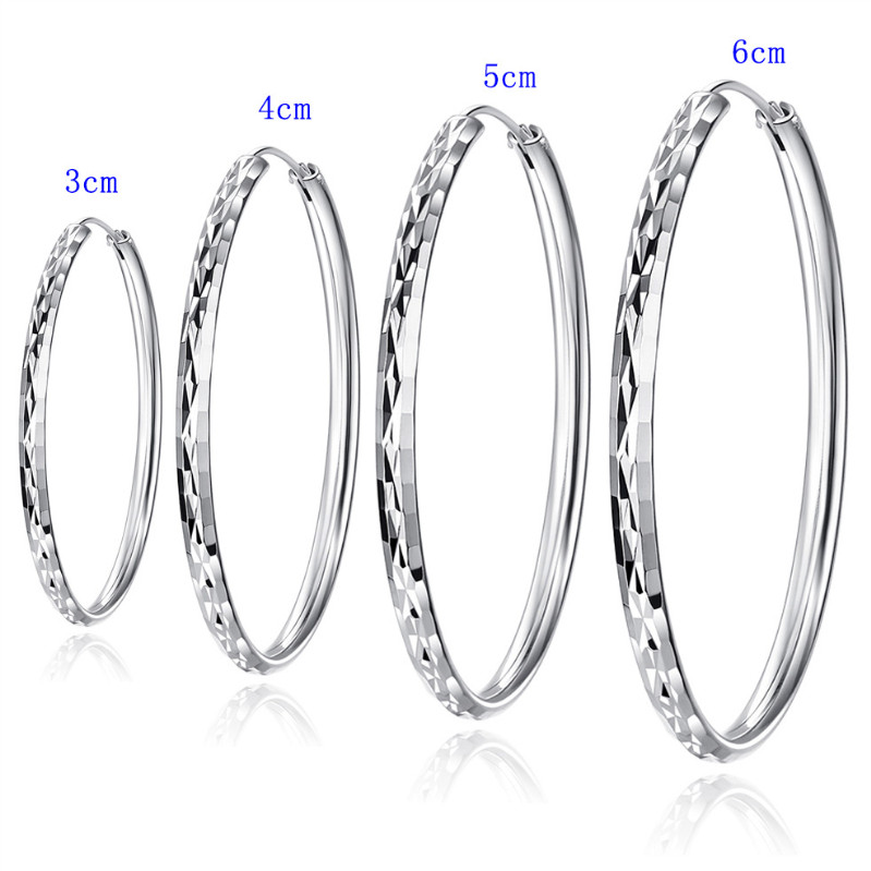 Women 925 Silver Plated Round Hoop Circle Endless Vogue Earrings 30mm-60mm PE32