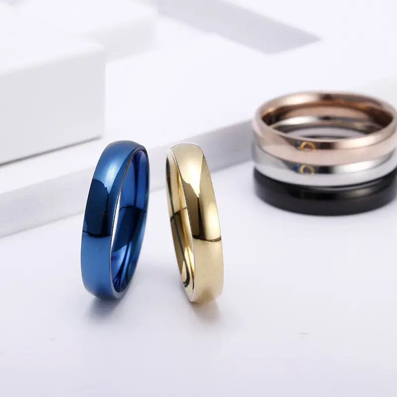 4MM Stainless Steel Gold Plated Men Women Wedding Ring Band Size 3-13