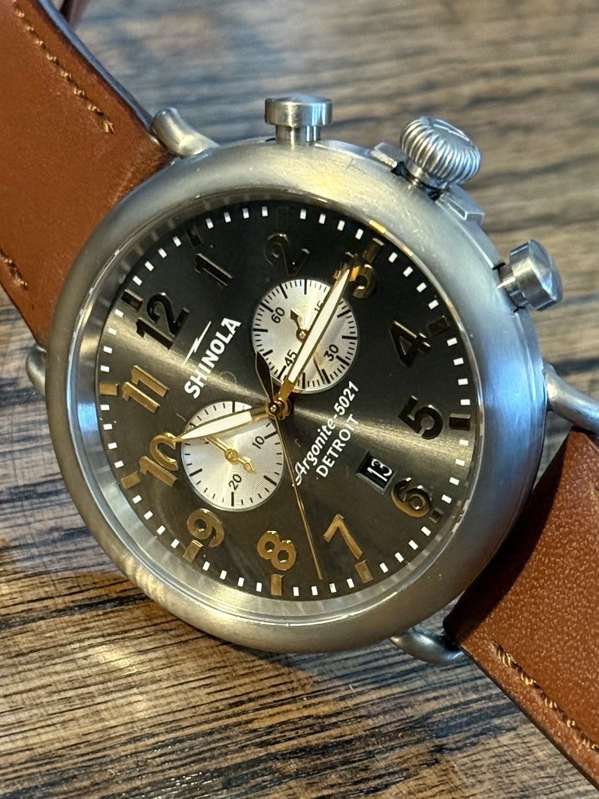 Shinola Titanium Argonite 5021 Quartz Chronograph -Box, Papers, Sleeve