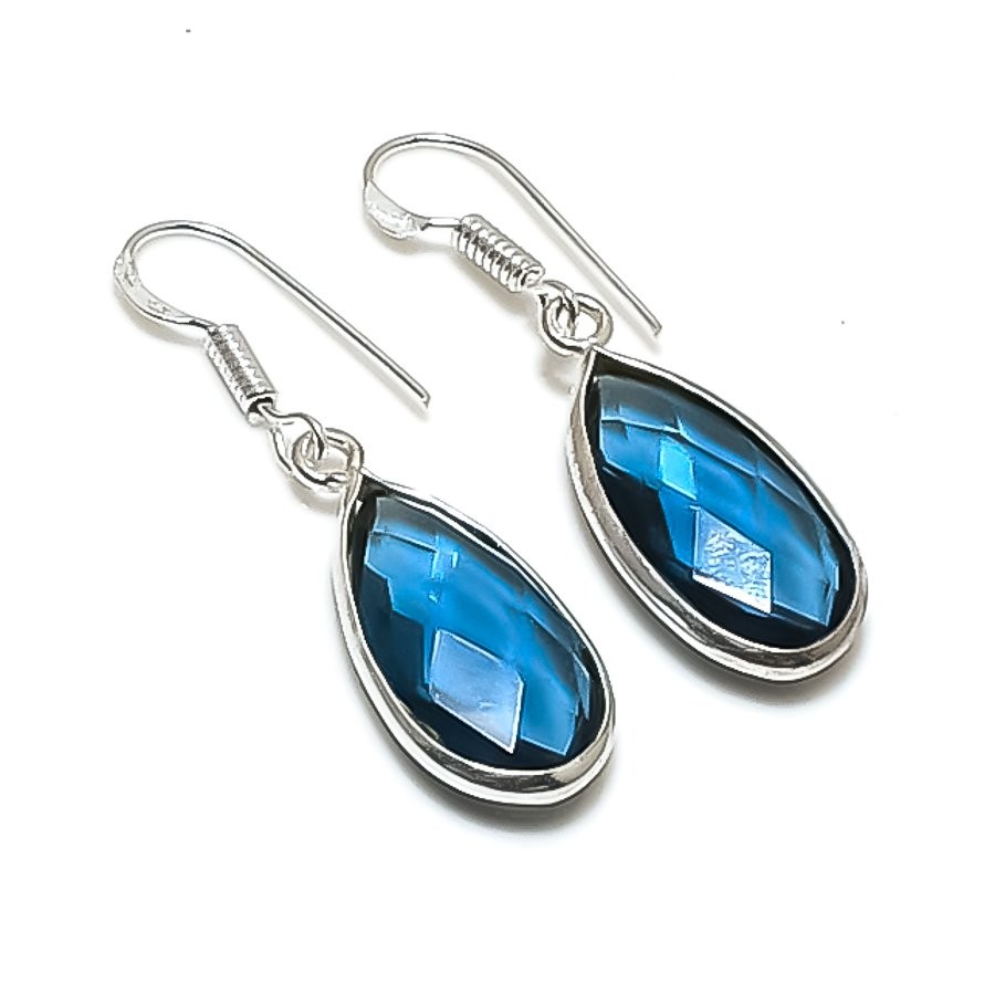 Iolite 925 Sterling Silver Gemstone Handmade Gift Jewelry Earrings 1.6″ MXE 5674