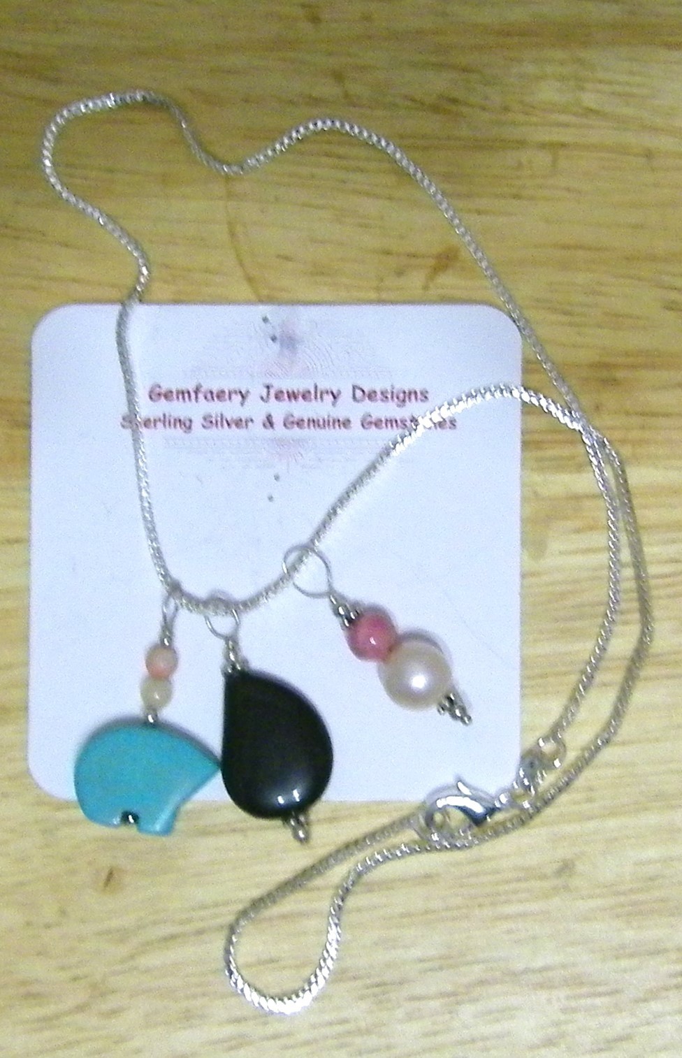Sterling Silver Natural Gemstone Multi-Pendant Necklace…Handmade USA
