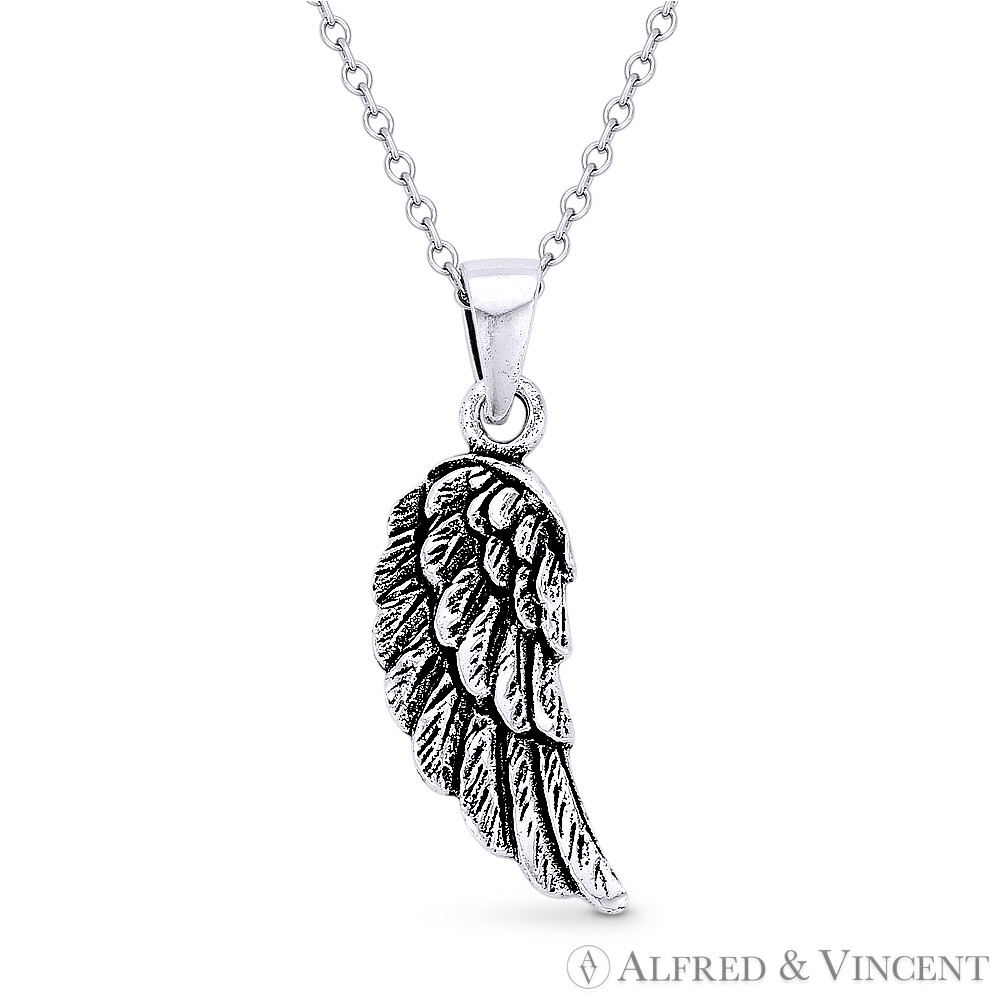 Angel’s / Eagle Wing Antique-Finish 925 Sterling Silver Charm Pendant & Necklace