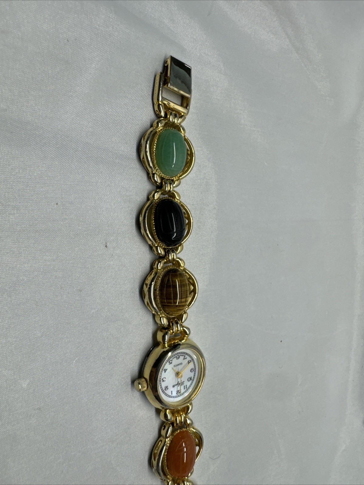 Vintage Lafayette MOP Semi-Precious Stone Egypt Scarab Beetle 22MM 7″