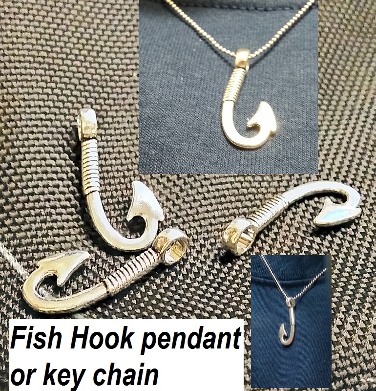 Fishhook fish Hook fishing Pendant key chain Antique Silver Tone no chain ()