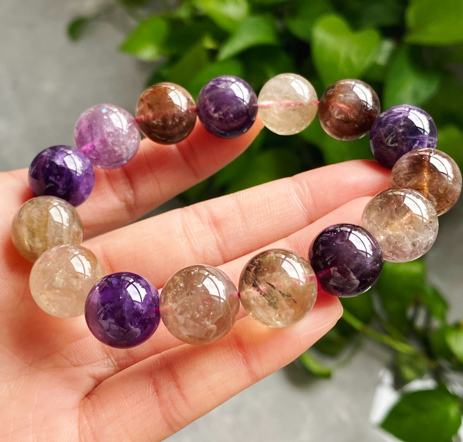 13.8-14.7mm Natural Auralite 23 Crystal Quartz Beads Bracelet 2552