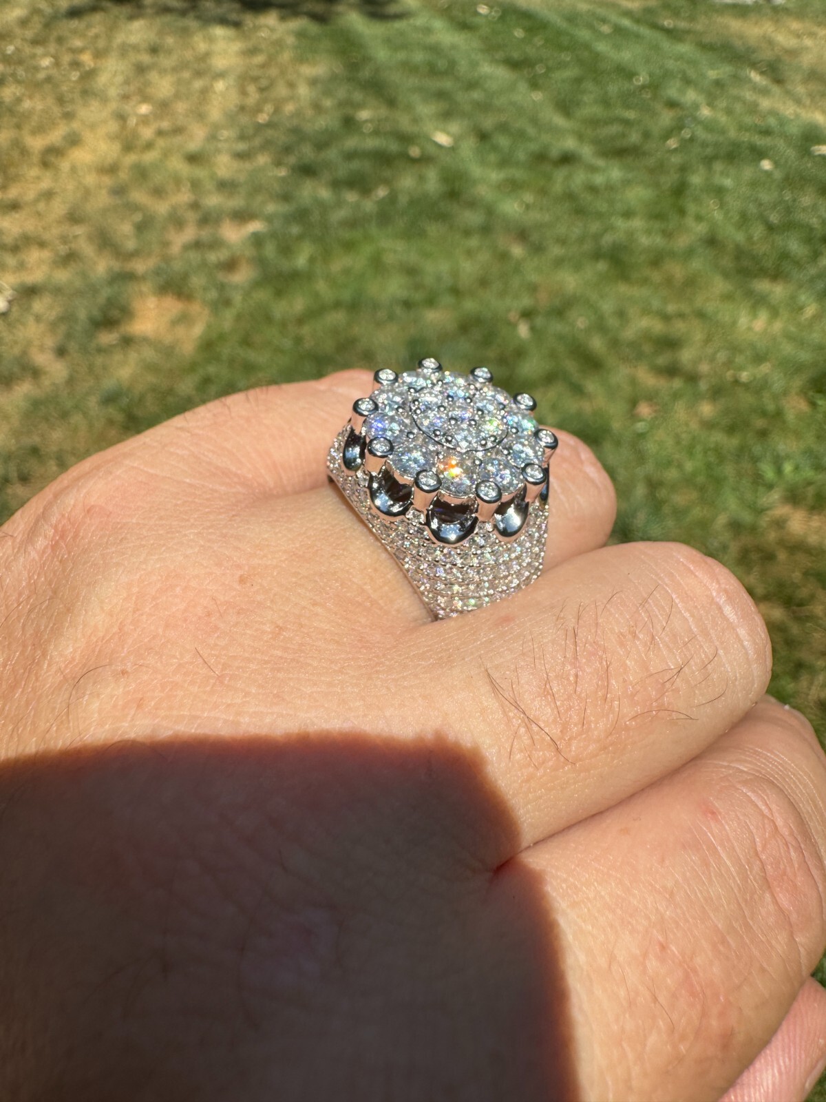 7.5ct MOISSANITE Large Stone Crown Iced Hip Hop Ring Real 925 Sterling Silver