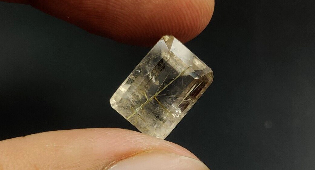 8.7Ct Natural Rutilated Quartz Faceted Cut Emerald 13.7X10mm Loose Gemstone W142
