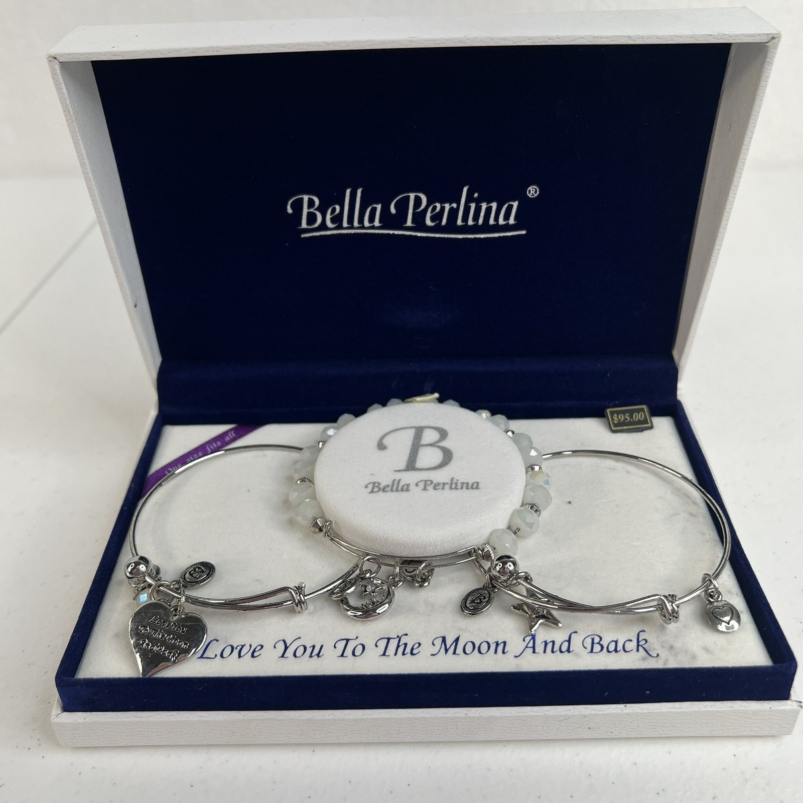 Bella Perlina Love You To The Moon And Back Charm Bracelets Set Of 3 Silver Tone