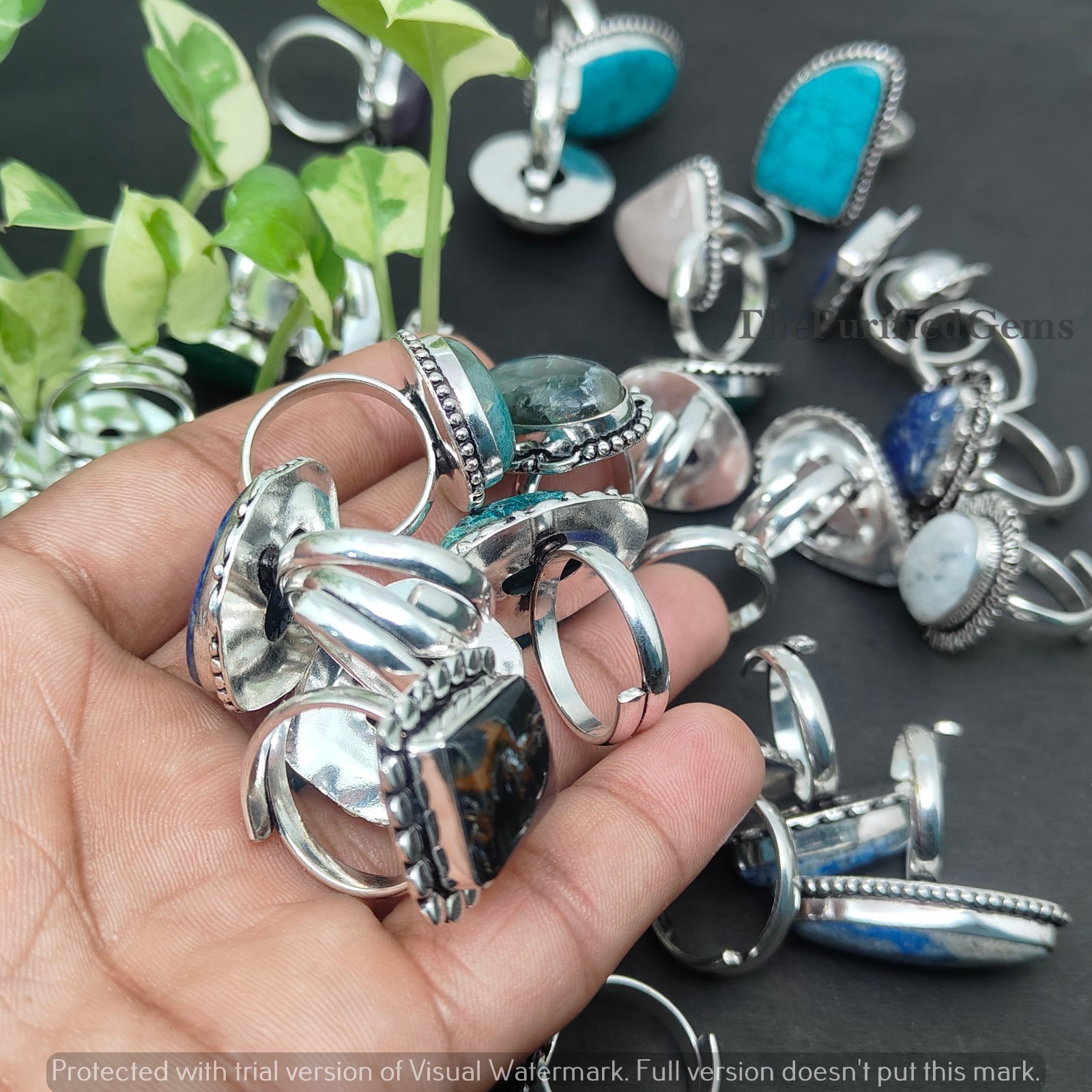Dainty Multi Gemstone Rings Lot~925 Sterling Silver Plated Stackable Boho Rings