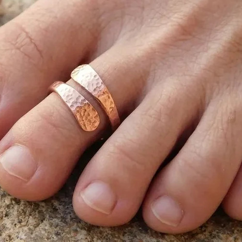 Solid Pure Copper Brass Minimalist Healing Toe Ring, Handmade, Unisex, 2 pc