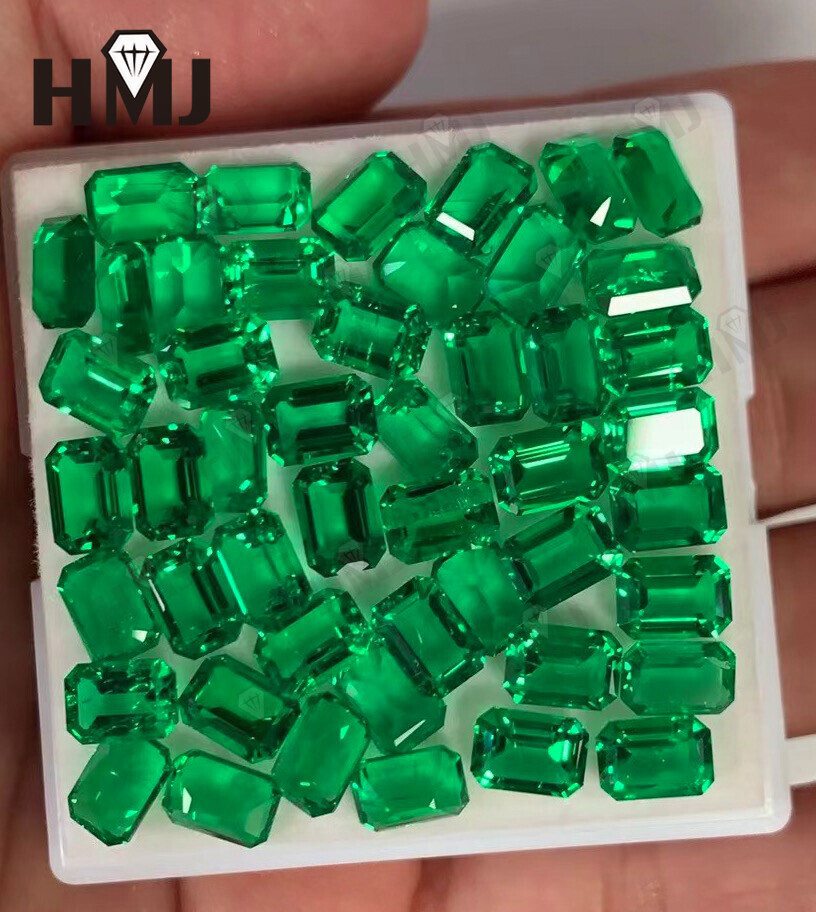Hand-Cut Lab-Grown Colombian Emerald Emerald Cut Ethical Gemstone AGL Certified