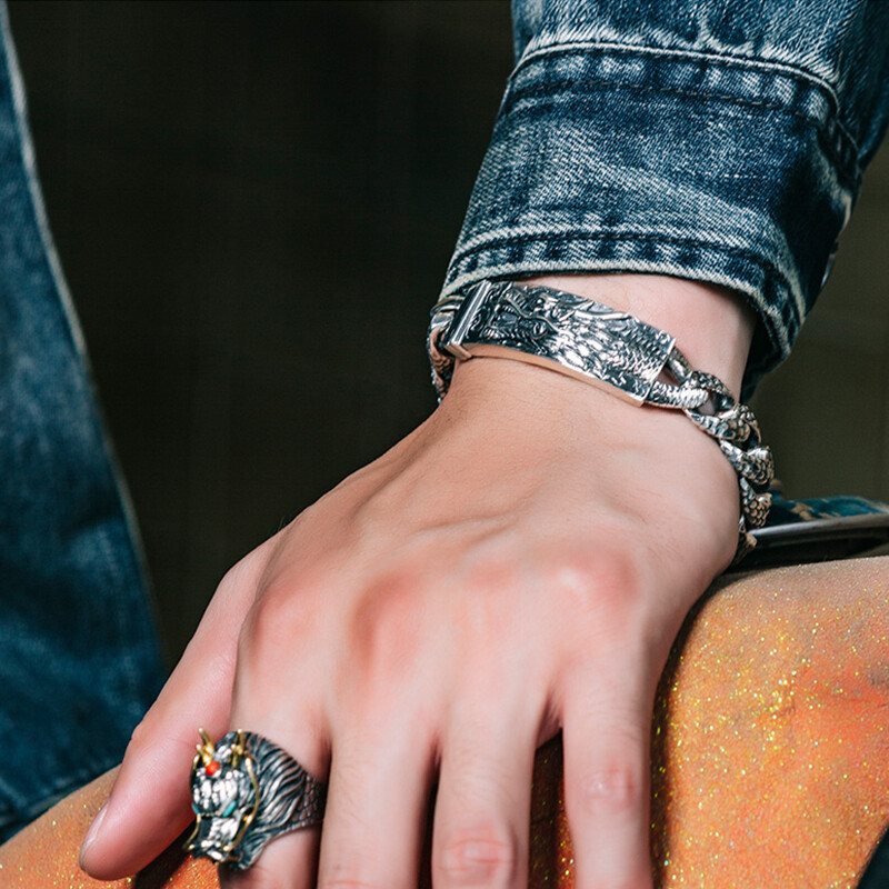 Original Design Silver Men’s Trend Domineering Personality Simple Chinese Style