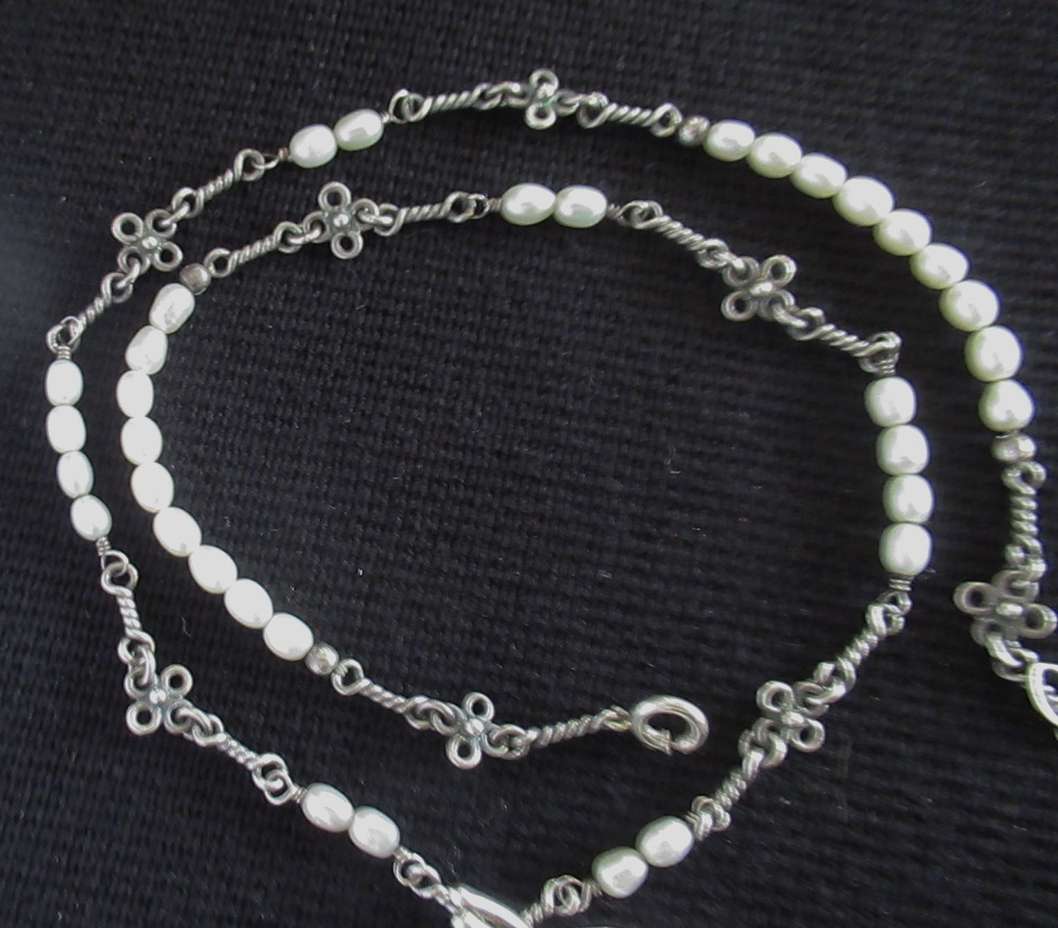 HANDMADE LARGE STERLING NECKLACE PENDANT BROOCH w PEARLS, 2 3/4 INCHES, 34 GRAMS