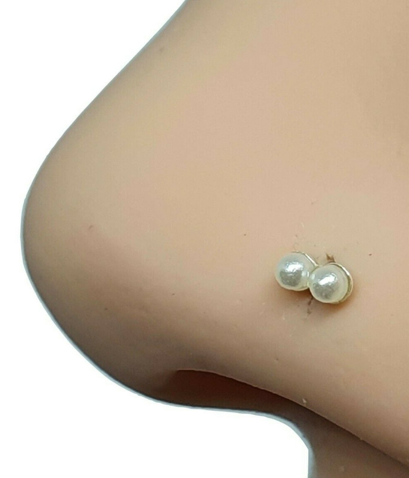 Pearl Nose Stud Double Cultured Twin Pearl 22g (0.6mm) 925 Silver Ball End