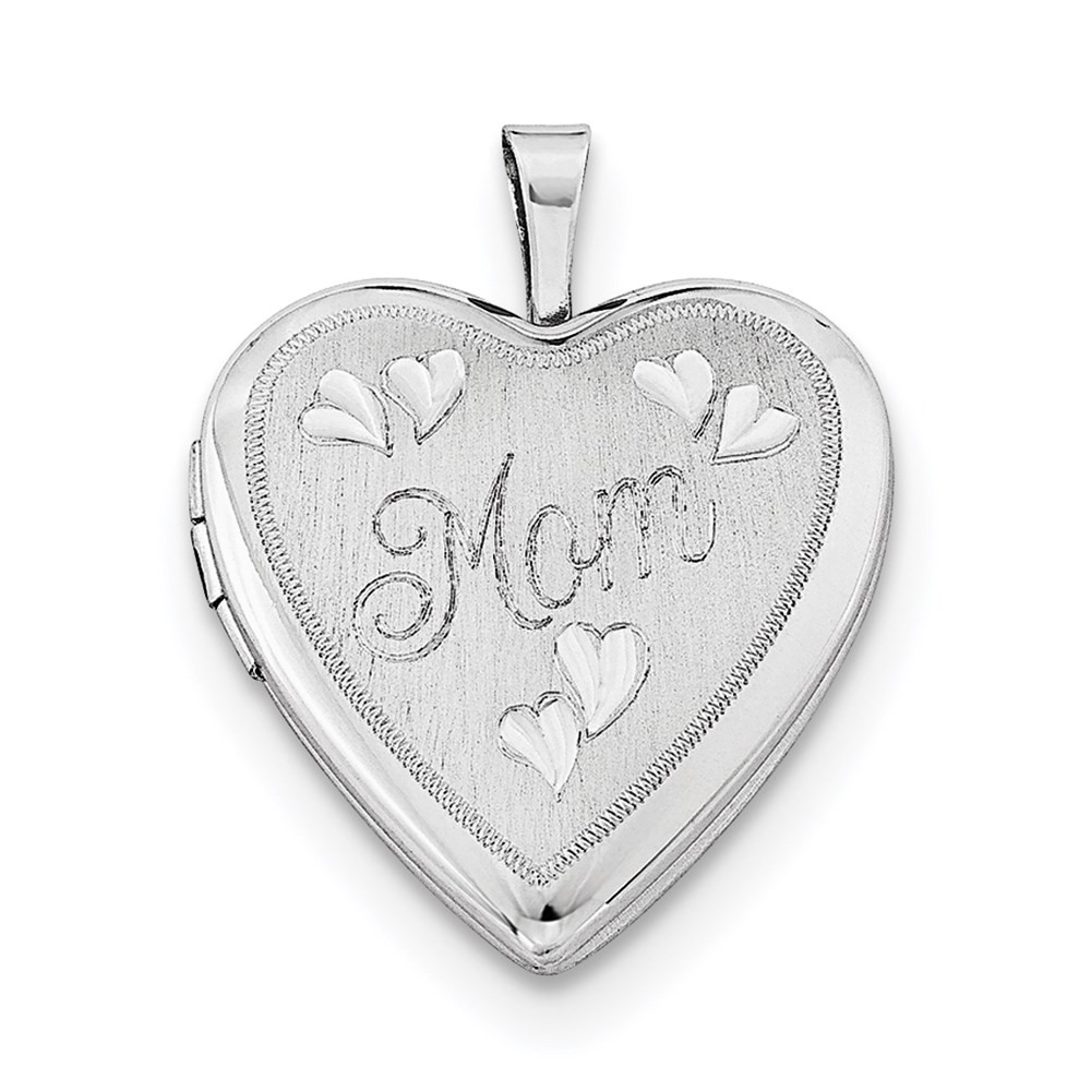 Sterling Silver Rhodium-plated 20mm Mom Heart Pendant Locket Necklace 18″