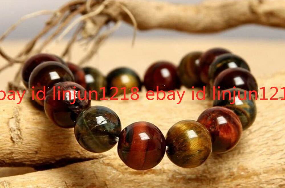 Natural 6mm 8mm 10mm 12mm 14mm Colorful Tiger’s Eye Gems Bead Braclet 7.5”AAA