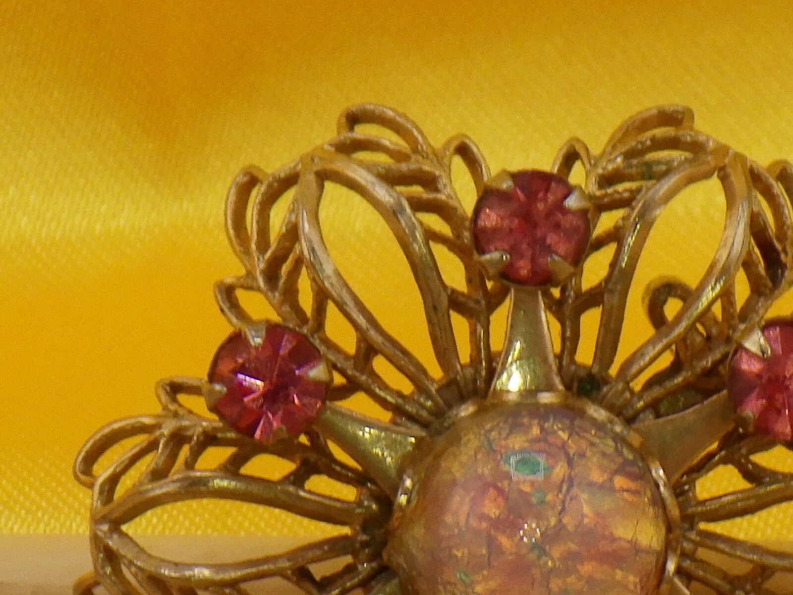 Faux Amethyst and Opal Brooch Vintage Costume Jewelry Pin Pinback Button