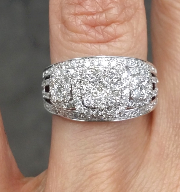 DEAL!1.00CTW NATURAL ROUND DIAMOND CLUSTER PAST PRESENT FUTURE RING 10K GOLD.