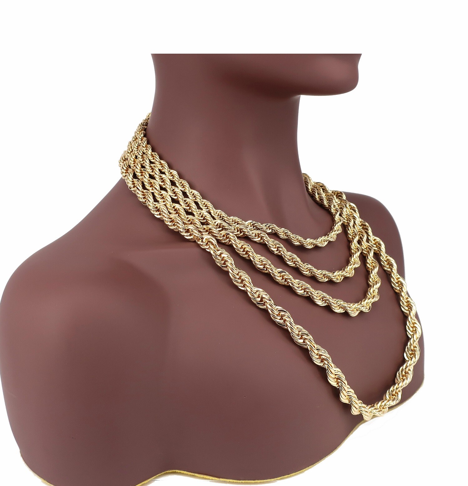 14k Yellow Rope Chain Necklace Bracelet Run DMC 7mm 8mm 9mm 10mm Gold Plated
