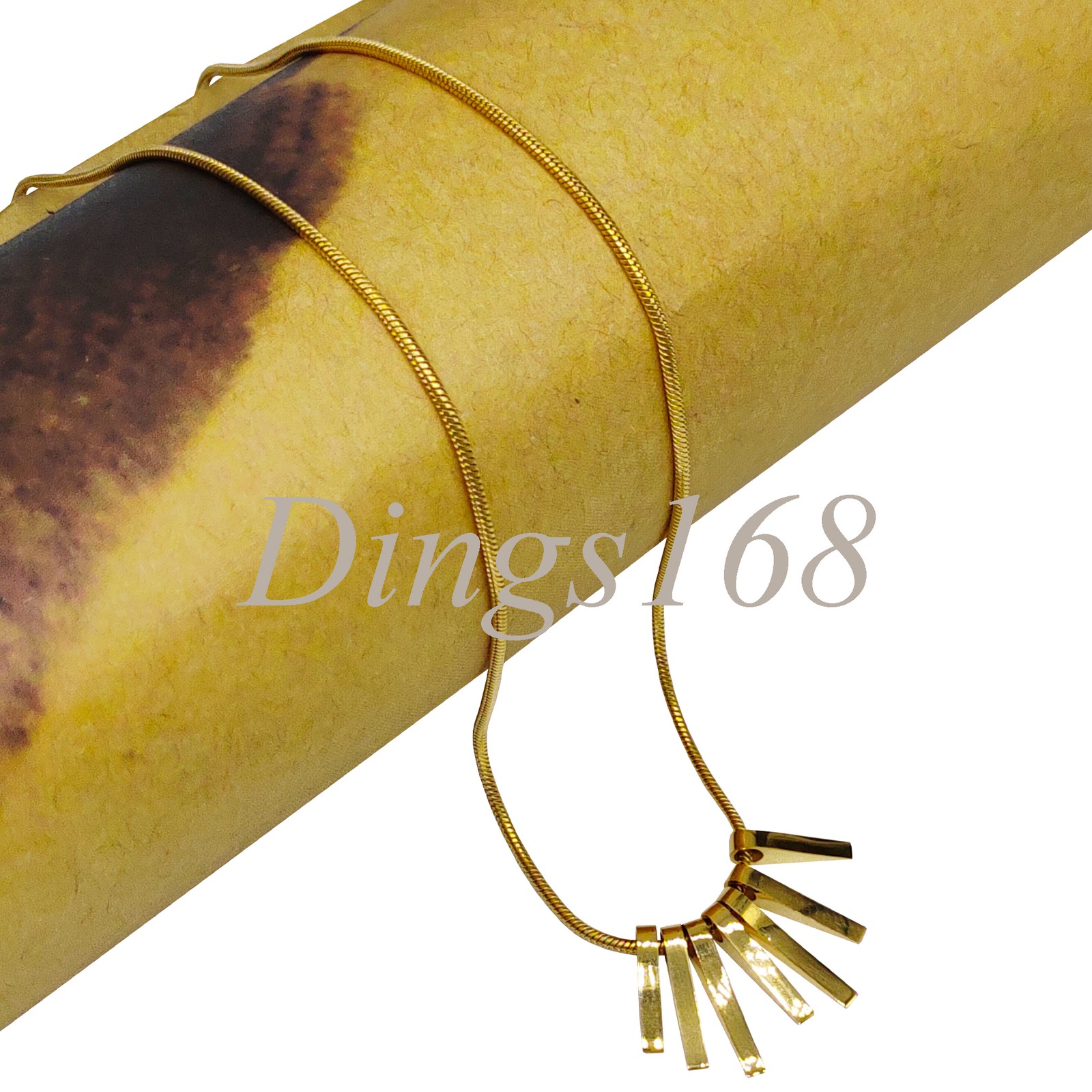 18K Yellow Gold Filled Tanish-Resistant 7-Bar Pendant 16″+2″ 1mm Thin Necklace