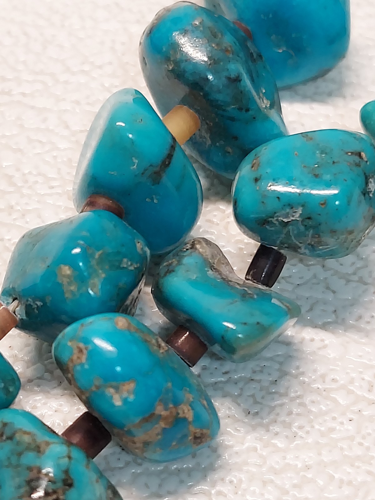 41cm/51g Vtg Turquoise Nugget Heishi Bead Southwest Style Necklace