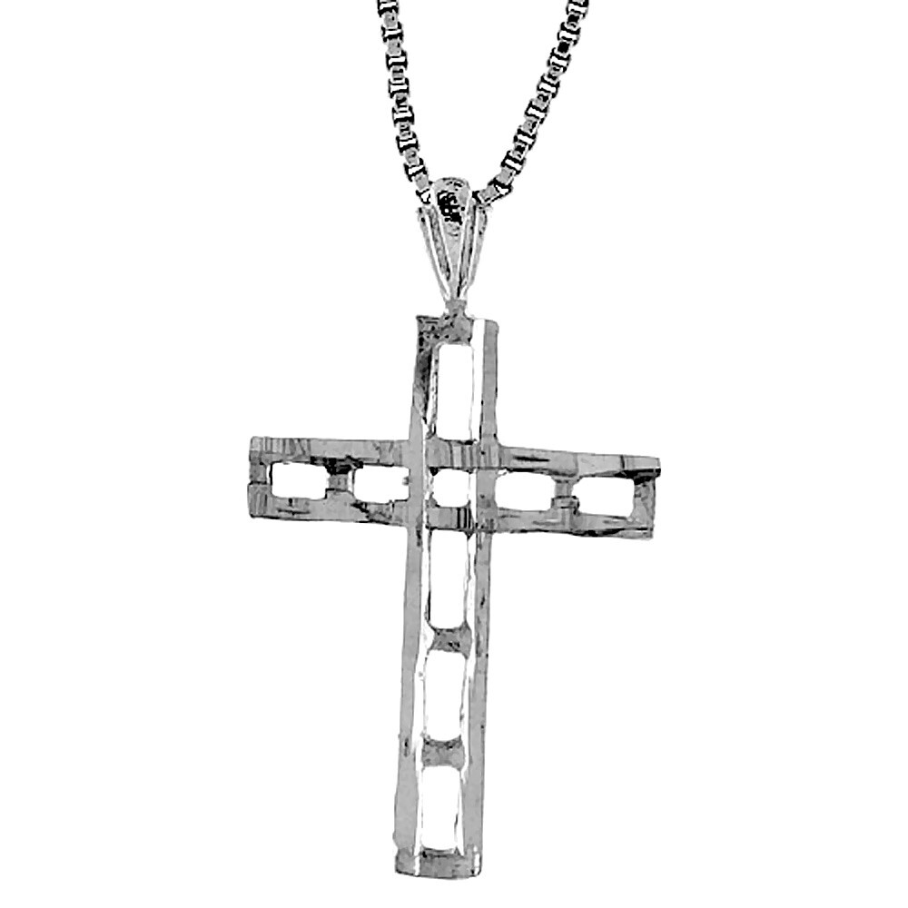 925 Sterling Silver Plain Rectangular Hole Cross Pendant 1 Inch Tall (25mm)