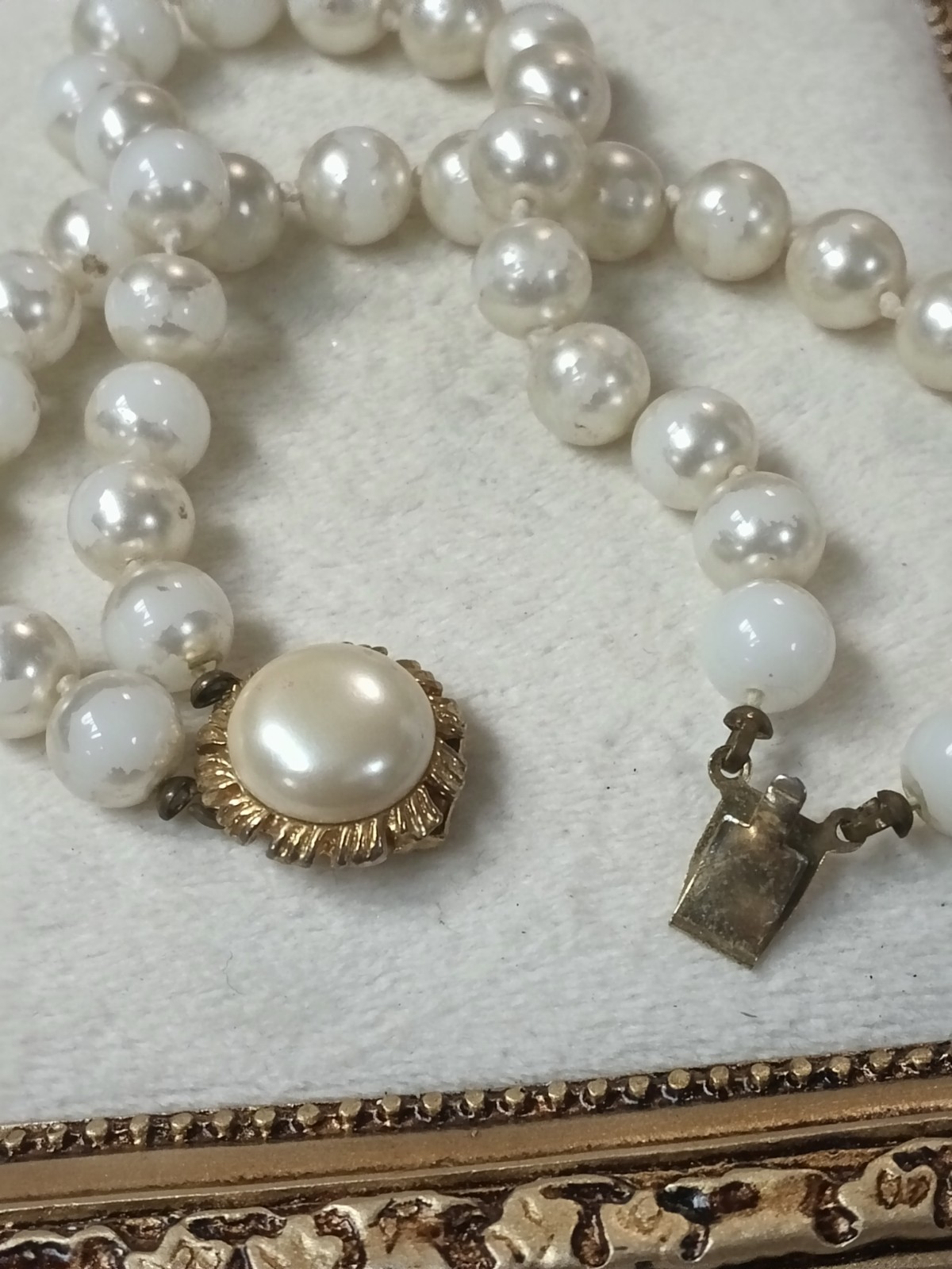 vintage Double Strand White Imitation Pearl Beaded Bracelet, 7 in, Box Clasp