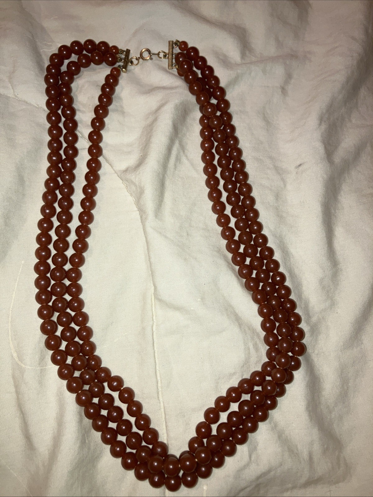 Vtg 3 Strand Poly Resin Bead Necklace