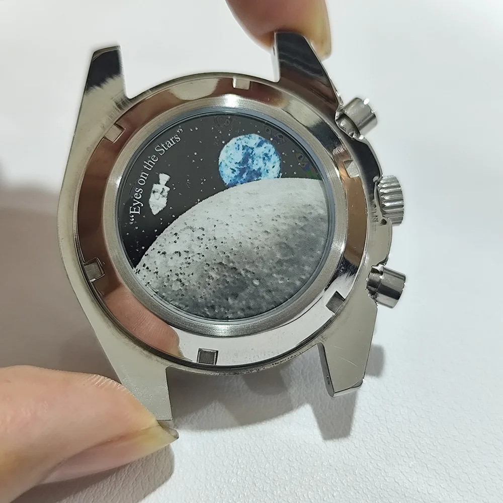 For VK63 Moon Watch 39.7MM Case Moon Pattern Back Chronograph Stainless Steel