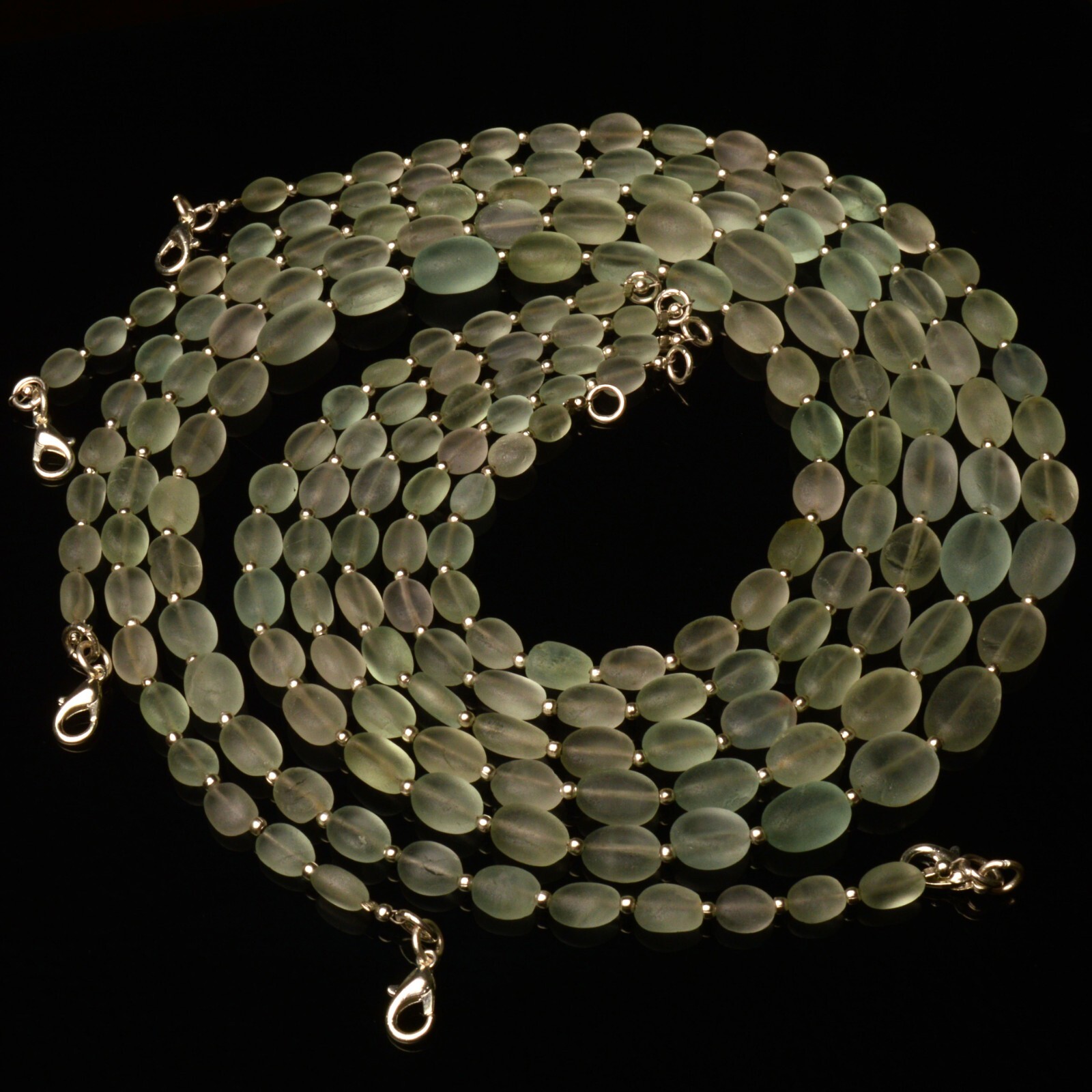 Rough Unpolished Green Fluorite 7 to 13 mm Size Oval Nugget Beads Necklace 16″