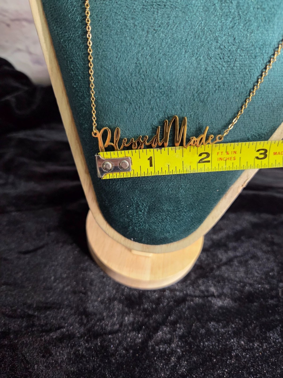 Izzy & Liv “Blessed Made” Gold Tone Script Pendant Necklace 18″ Adj Chain